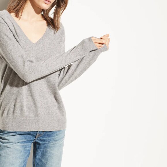 Vince Heather Steel Cashmere Weekend V-Neck Sweater - L - Picture 1 of 4